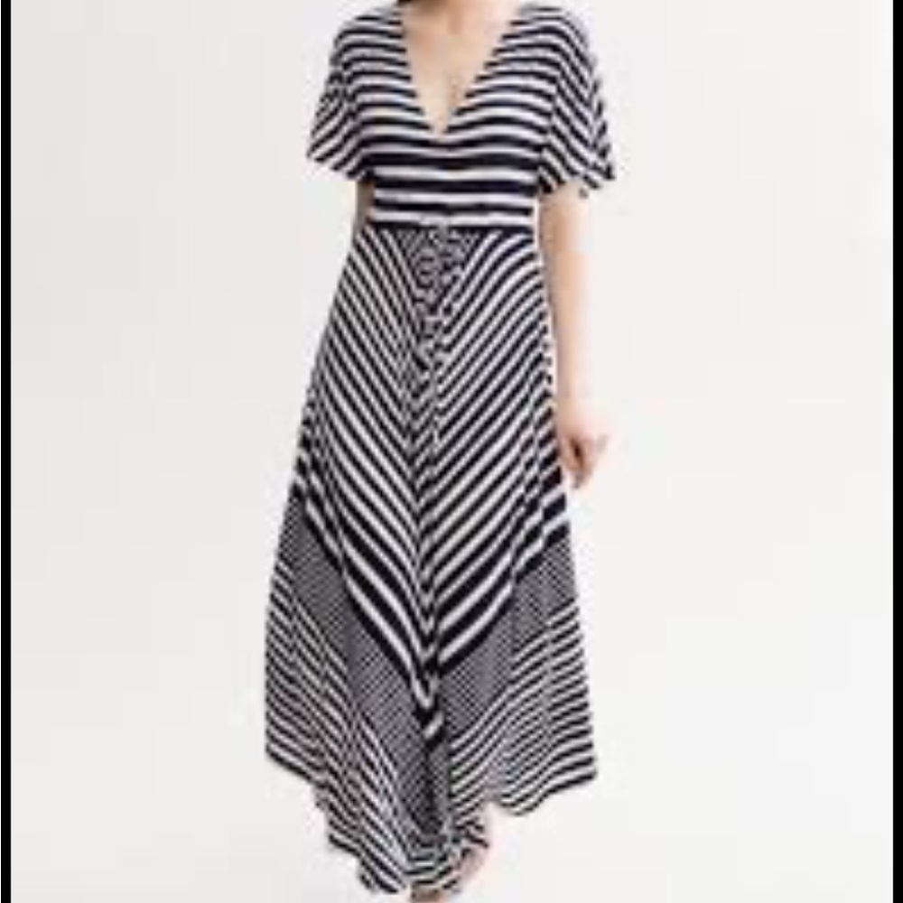 🟣 BANANA REPUBLIC WHITE & NAVY MAXI DRESS SIZE XS